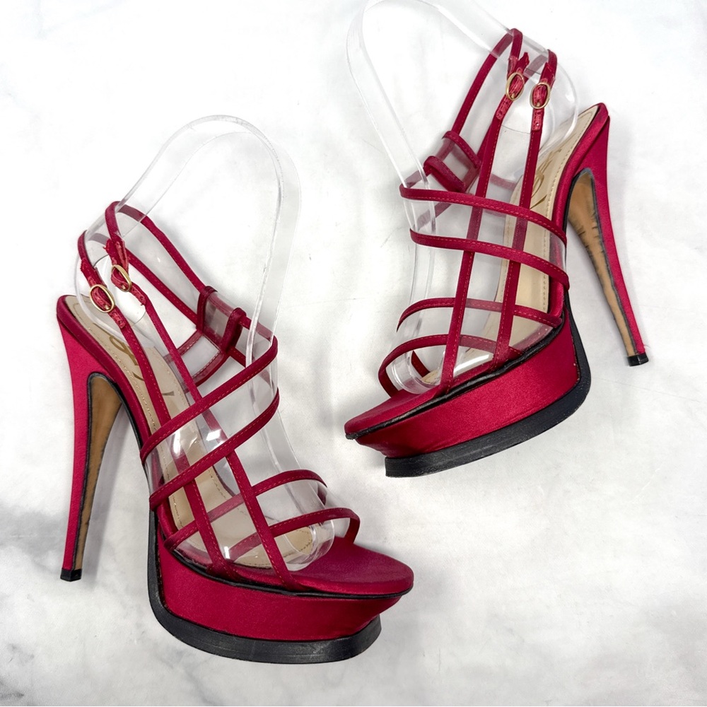 YSL Yves Saint Laurent Vintage Y2K Silk Satin Strappy Platform Sandal Heels 36